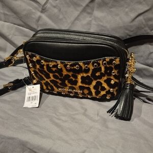 Michael Kors Black and Leopard Crossbody Bag